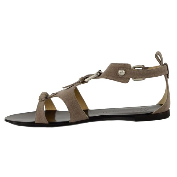 GIUSEPPE ZANOTTI SHOES FLAT FABRIC LEATHER GLADIATOR SANDALS - Picture 4 of 10